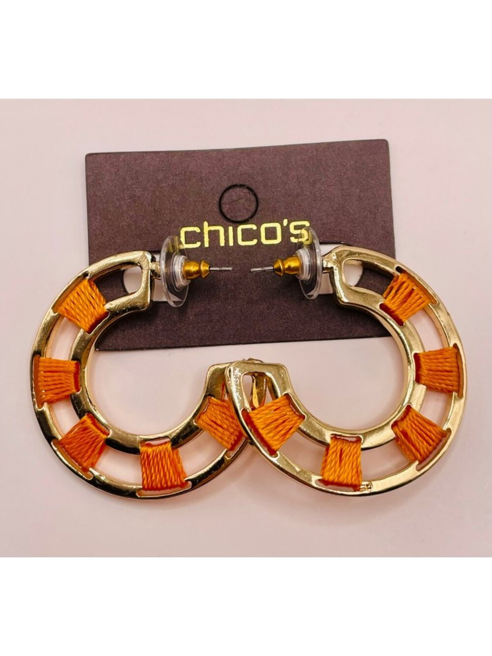 Chico's Gold-Tone & Orange Thread Wrapped Hoop Earrings -53B